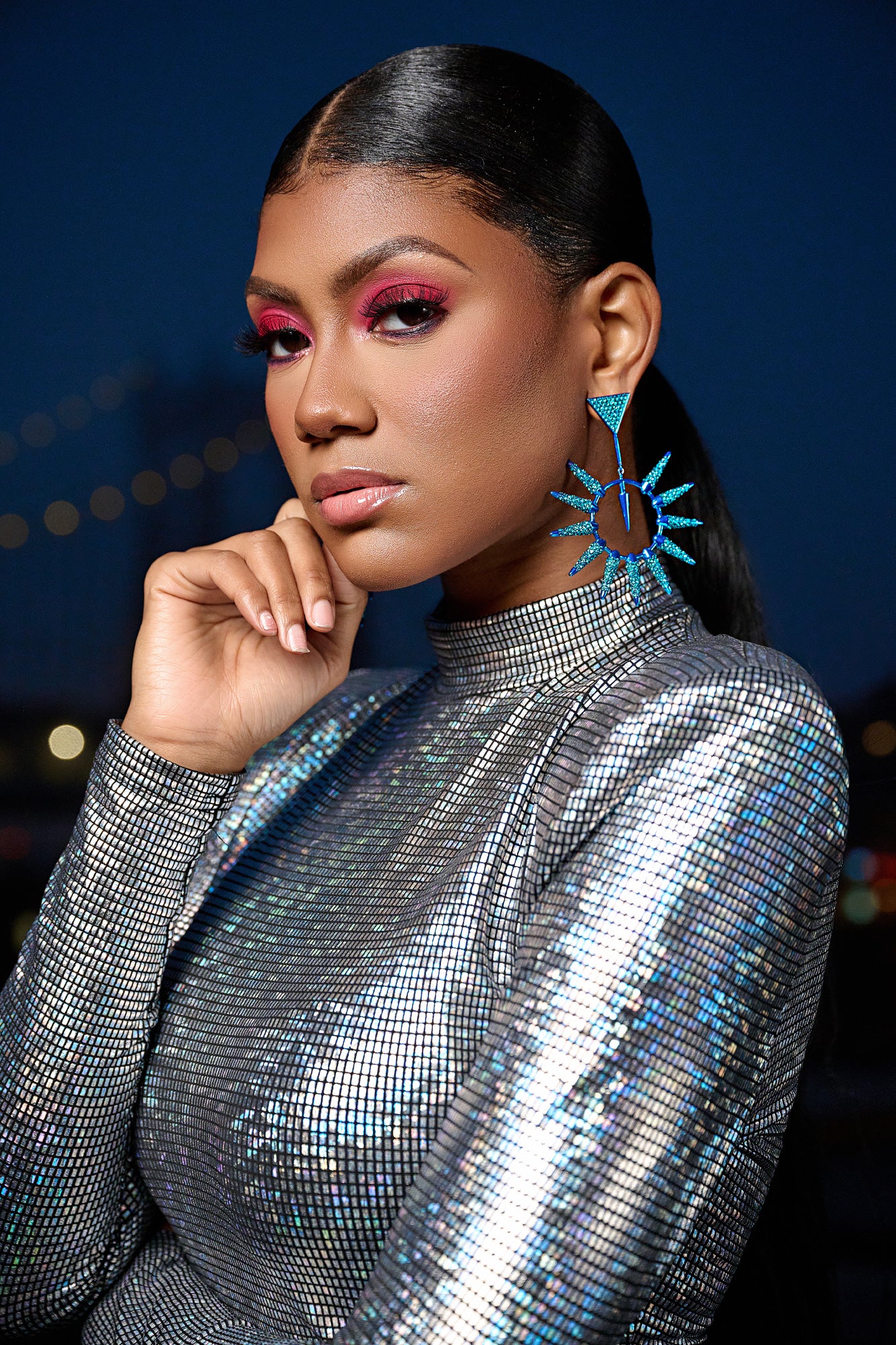 Glitzy Rebel Spiked Blue Crystal Drop Earrings