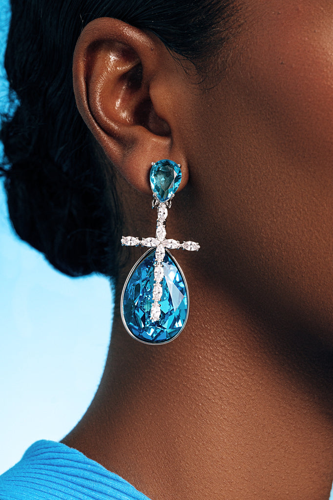 Lisa Turquoise Blue Crystal Drop Earrings Styled Something Blue