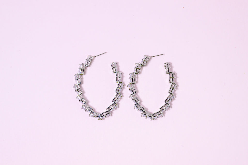 Victoria Silver hoop earrings with diamonds