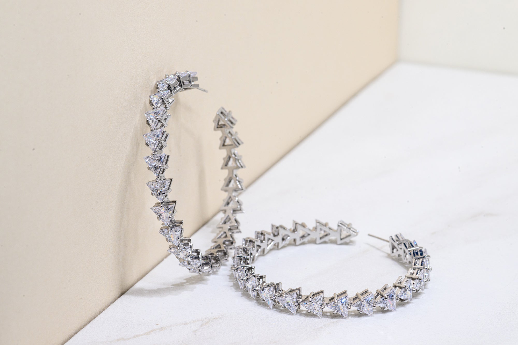 Large Silver Cubic Zirconia Hoop Earring