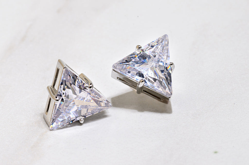 Large Silver and Cubic Zirconia Statement Stud Earrings