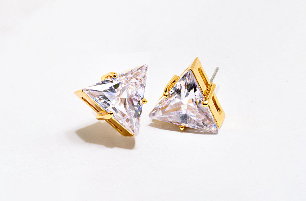 Large Gold and Cubic Zirconia Statement Stud Earrings