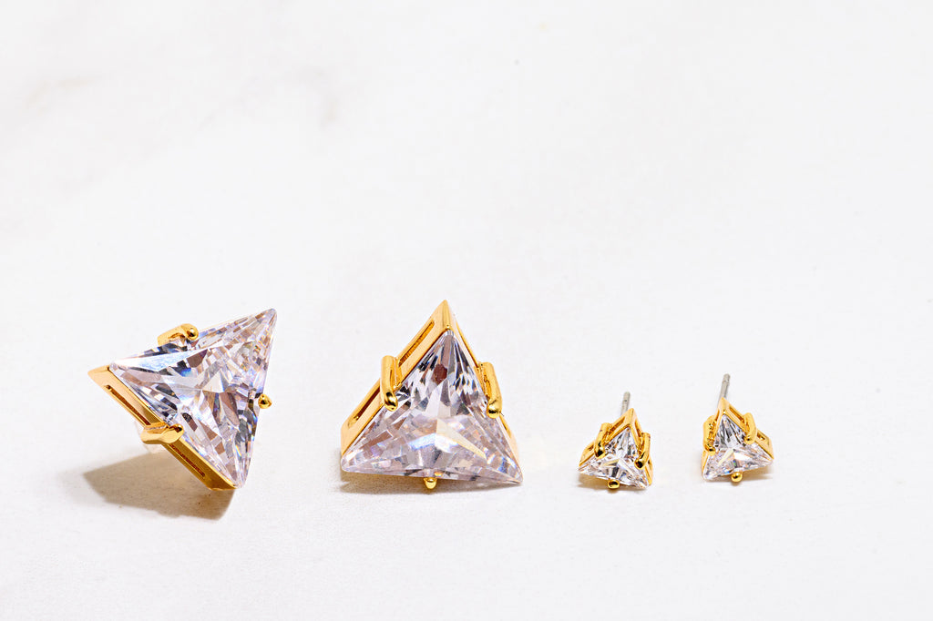 Gold and Cubic Zirconia Statement Stud Earrings