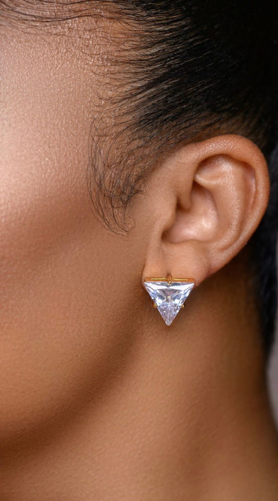 Elegant Pyramid Gold Stud Earrings 