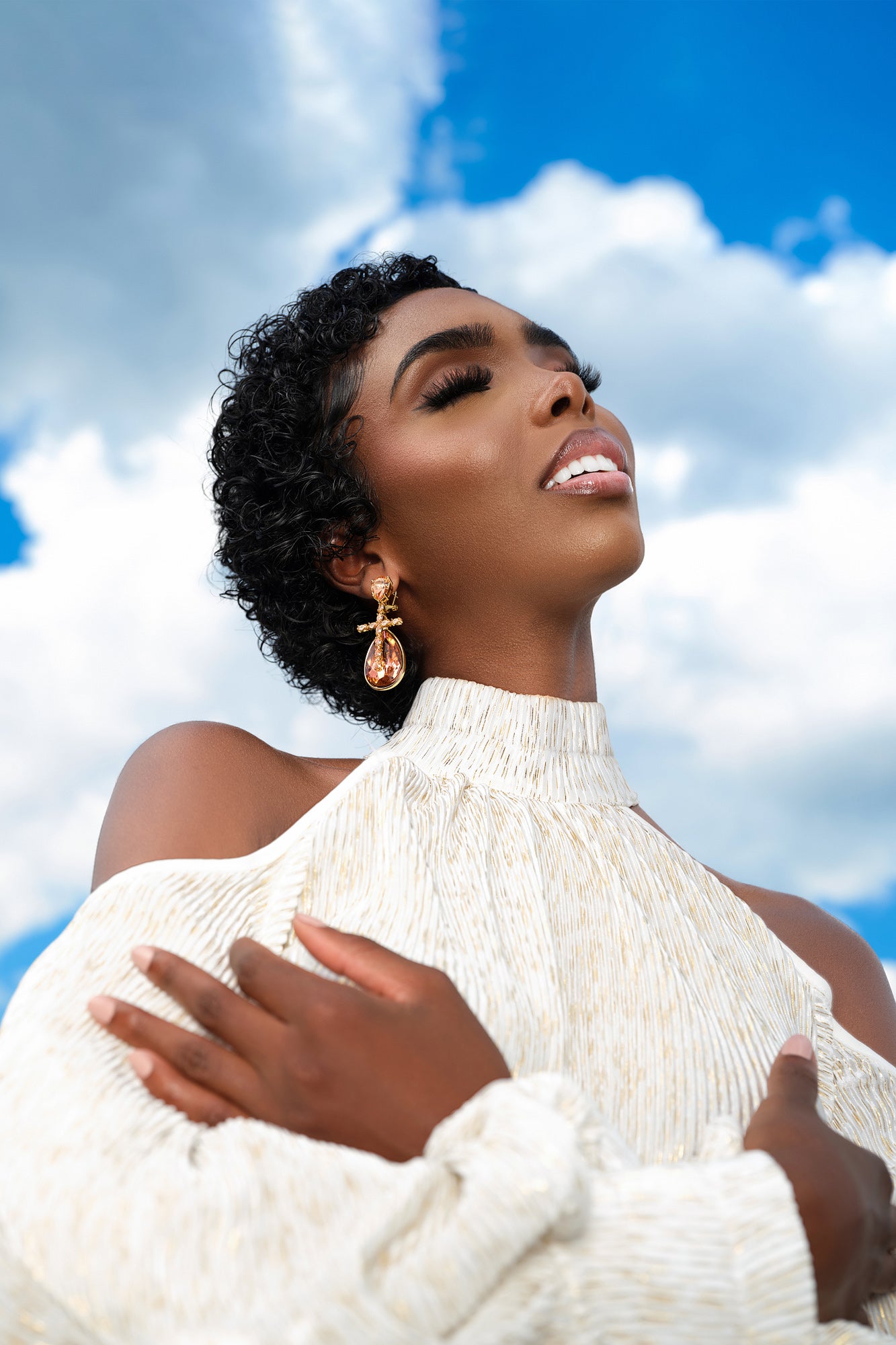 Lisa Rose Gold Crystal Drop Earrings Styled