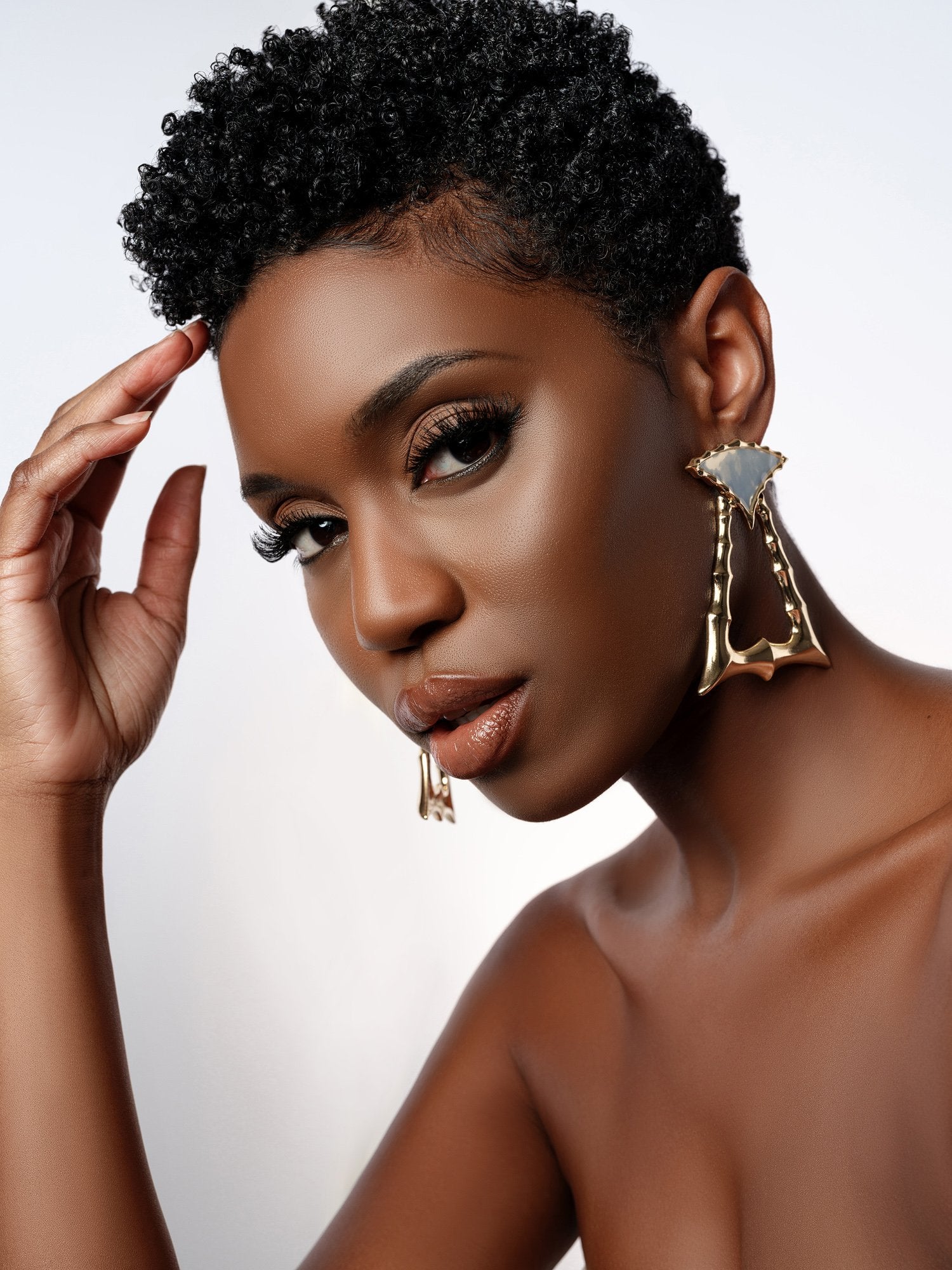 Gold Bamboo DoorKnocker Earrings styled