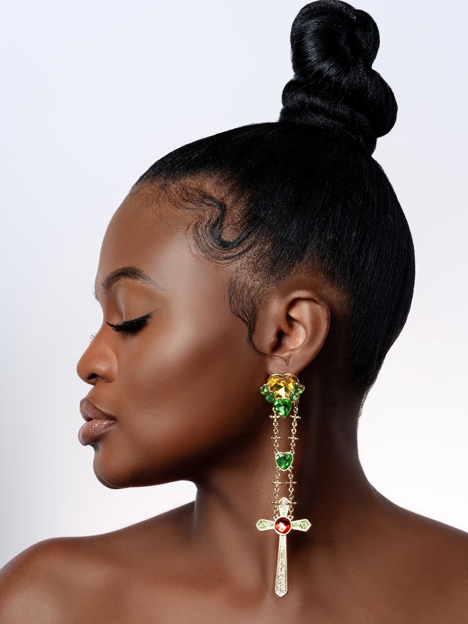 Cross Light Cross Crystal Drop Earrings Gold