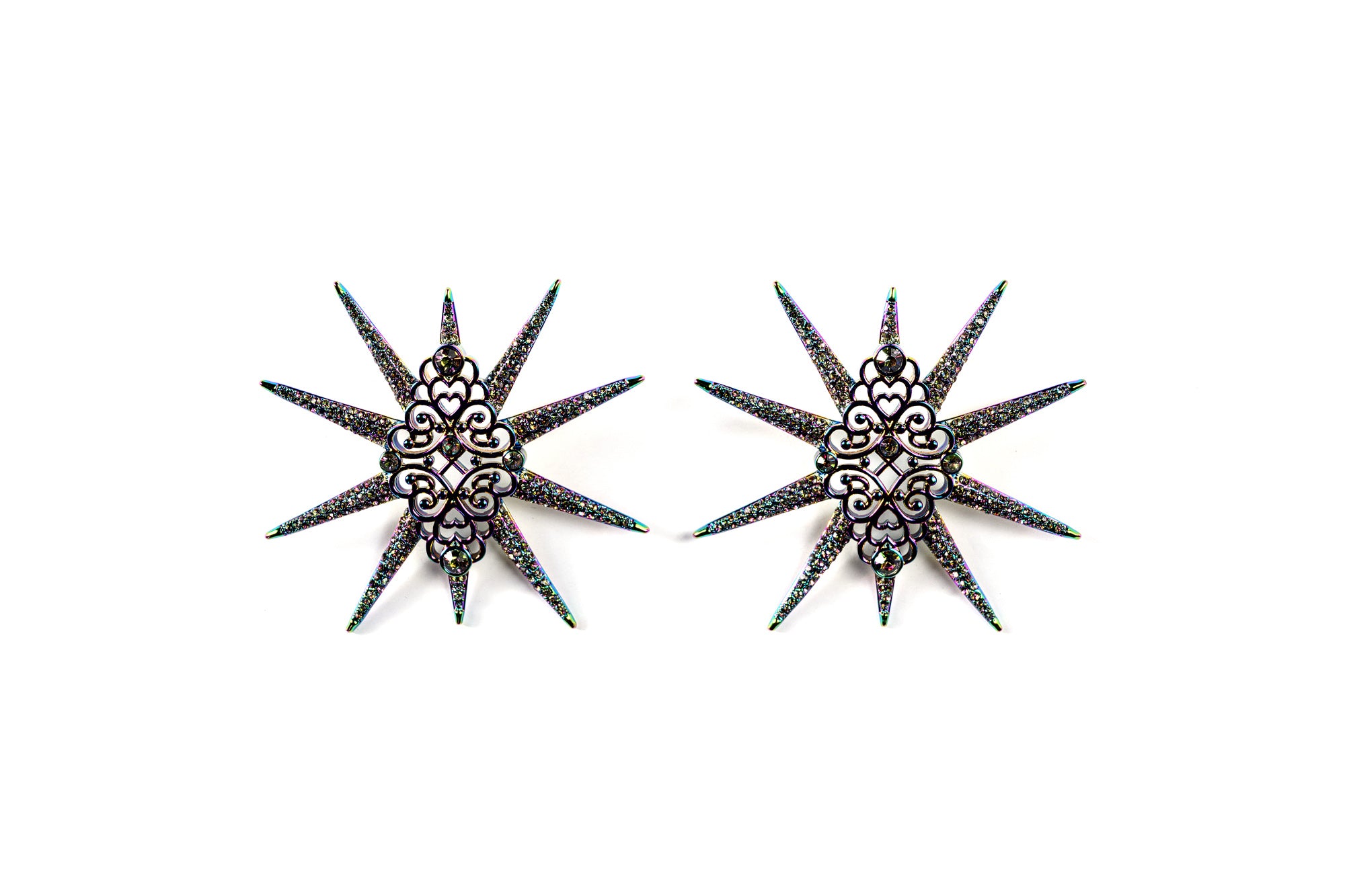 Star Studded Starbust Statement Silver Drop Earrings