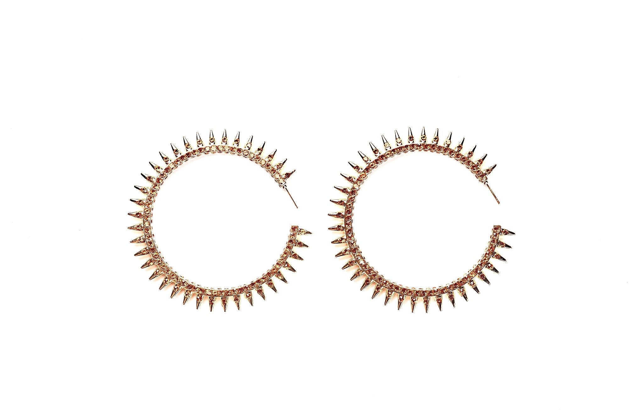 Glitzy Peace Gold Diamond Spiked Hoop Earrings