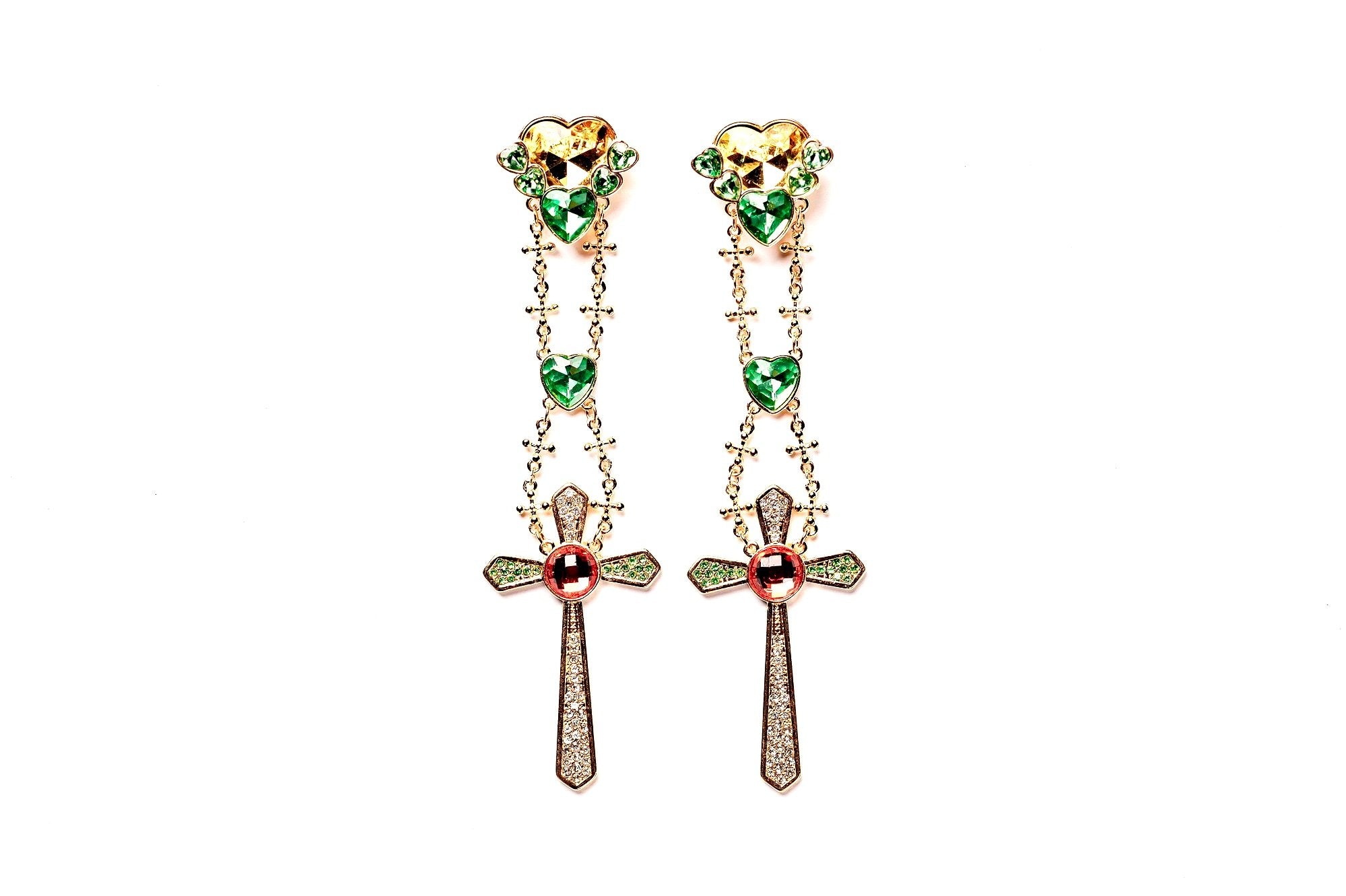 Cross Light Colorful Crystal Drop Statement Earrings Closeup