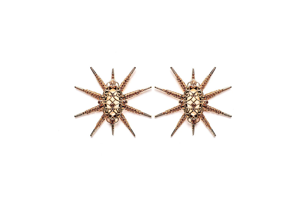 Star Studded Starbust Statement Gold Drop Earrings