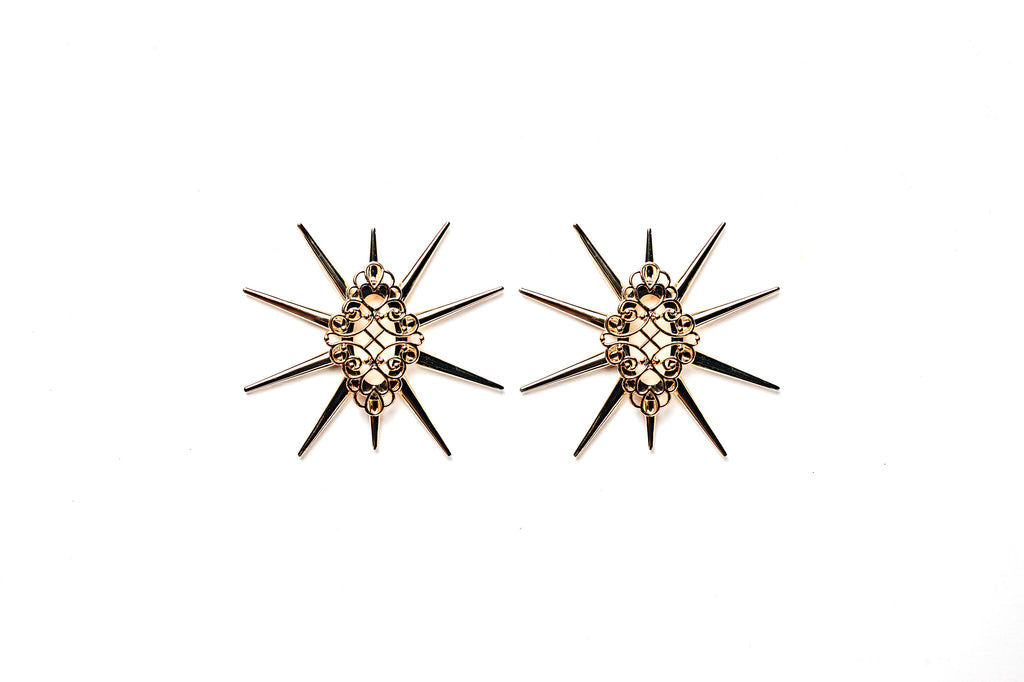 Star Studded Starbust Statement Gold Drop Earrings