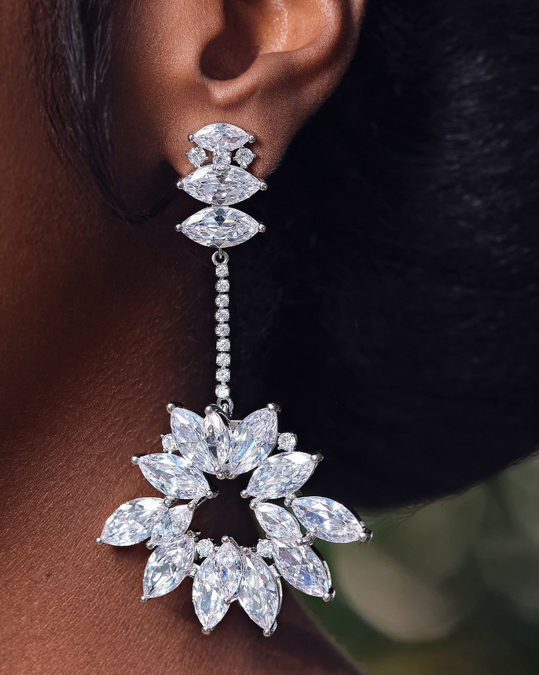 Sika Crystal Diamond Silver Chandelier Bridal Earrings