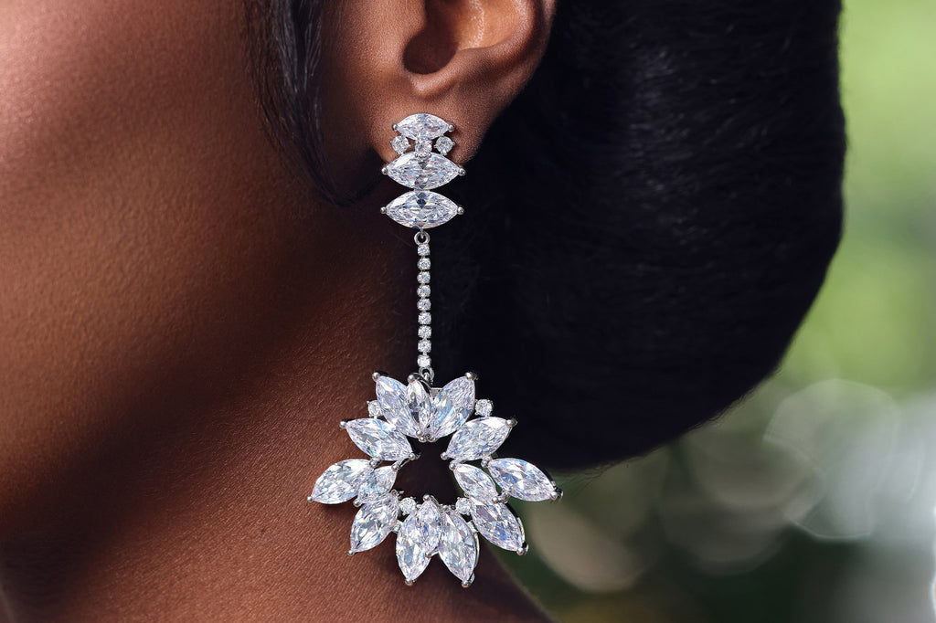 Sika Crystal Diamond Silver Chandelier Bridal Earrings 