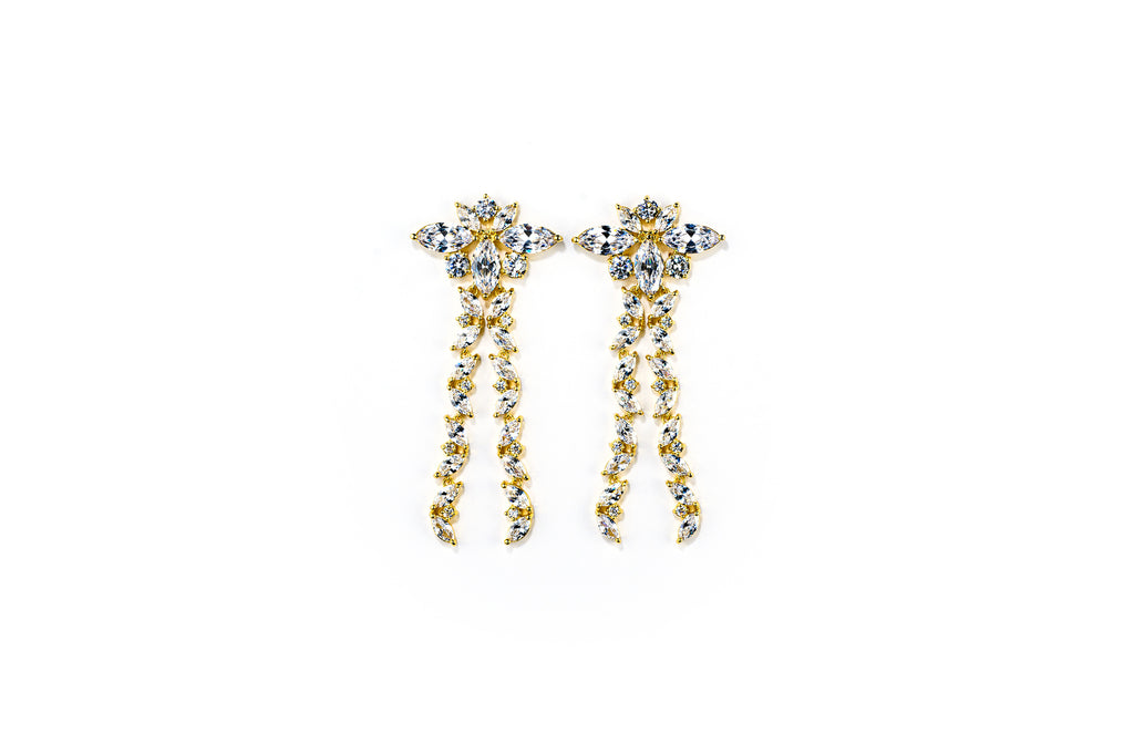 Cubic Zirconia Gold Drop Bridal Chandelier Earrings 