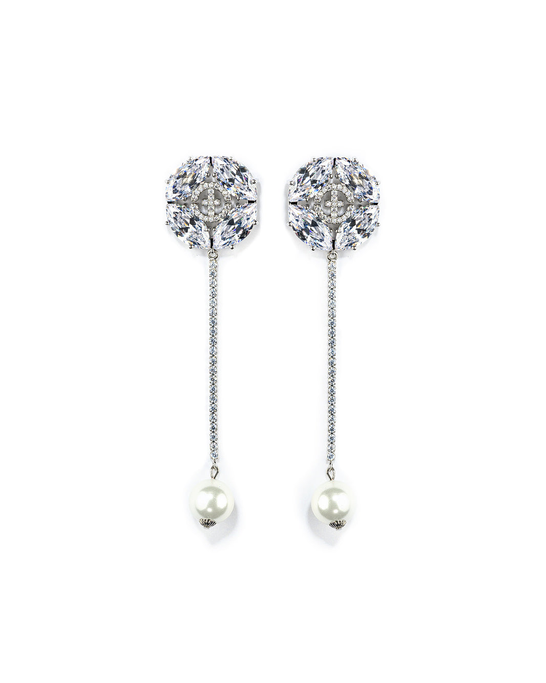 So Kay Diamond Pearl Silver Drop Bridal Earrings