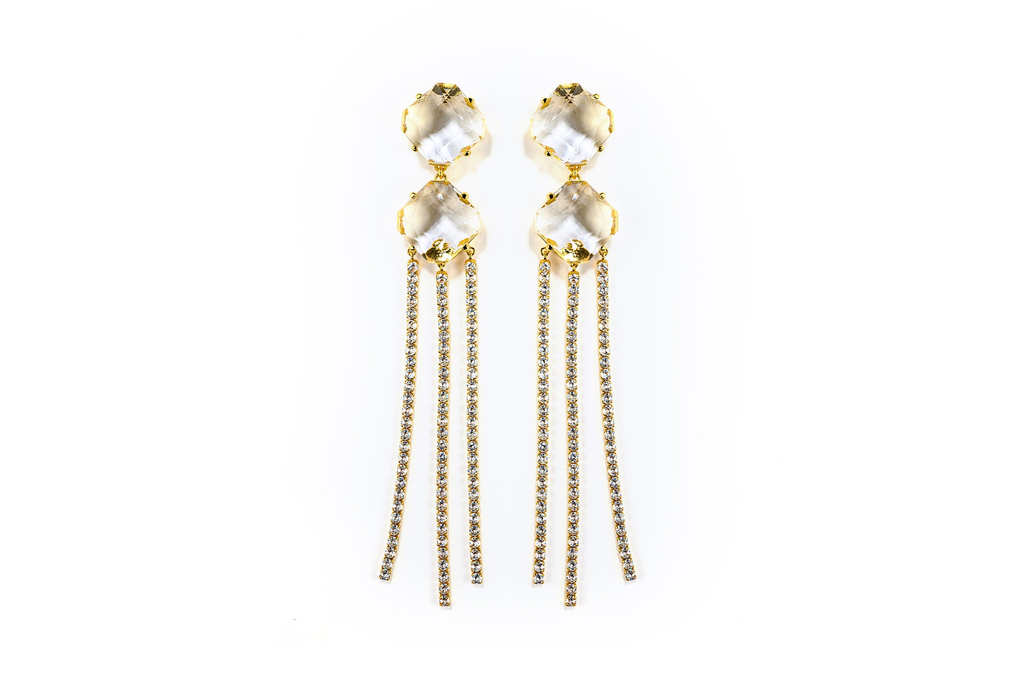 Reign Gold Crystal Drop Statement Earrings