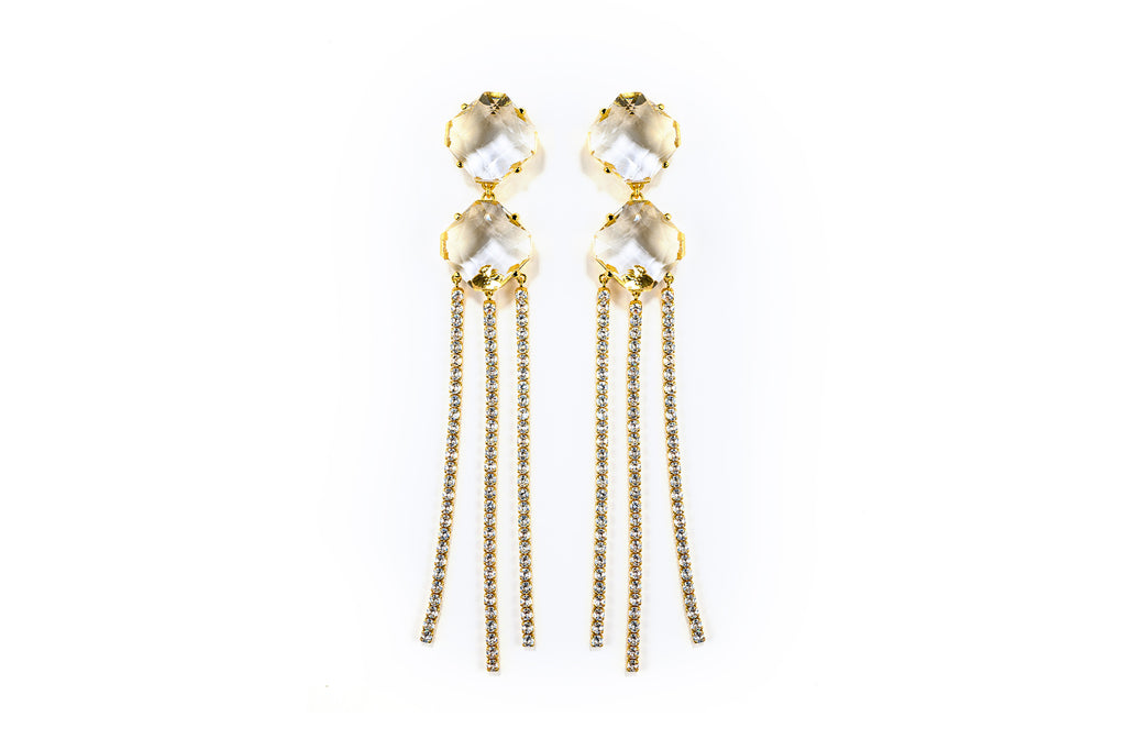 Reign Gold Crystal Drop Statement Earrings