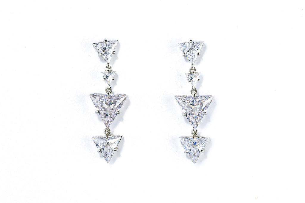 Cubic Zirconia Pyramid Drop Earrings - Statement Jewelry