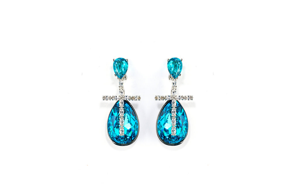 Lisa Turquoise Blue Crystal Drop Earrings Something Blue