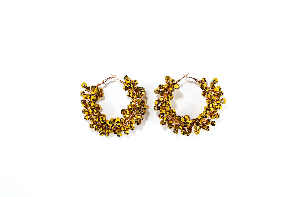 Handmade Statement Jewelry Gold Beaded Hoop Earrings