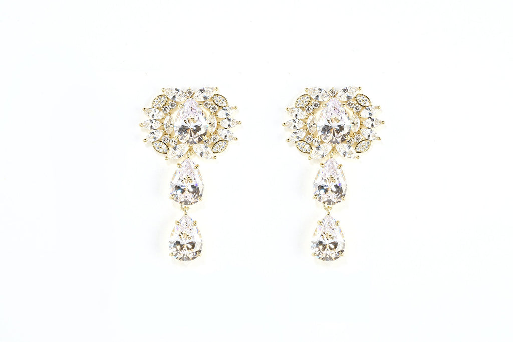 Gold Statement Bridal Crystal Drop Earrings