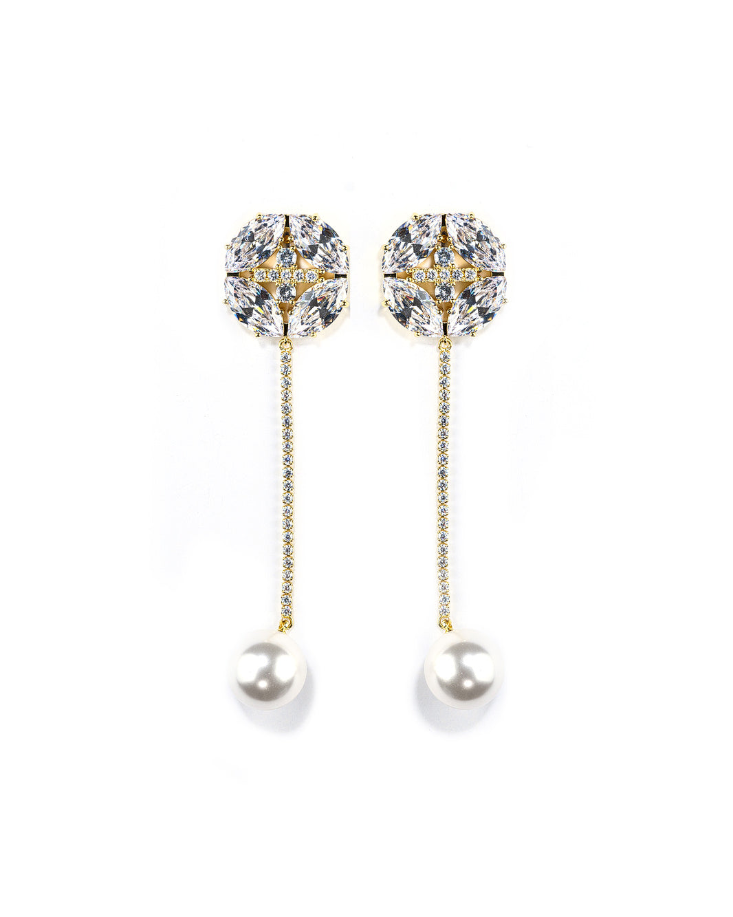 So Kay Diamond Pearl Gold Drop Bridal Earrings
