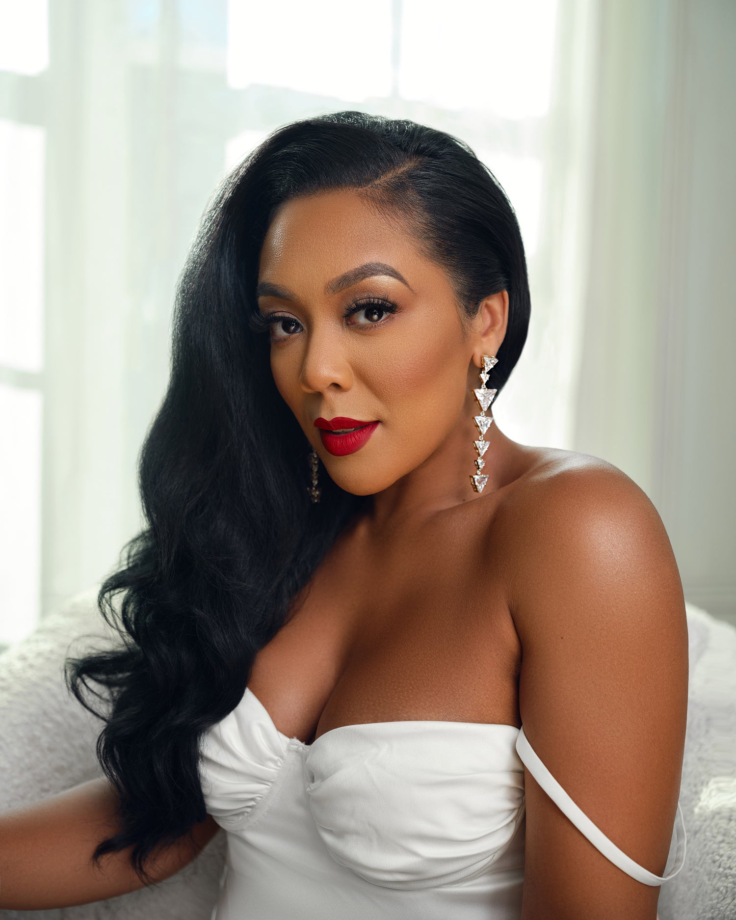 Drop It Diamond Dangle Drop Silver Bridal Statement Earrings - Khadeen Ellis