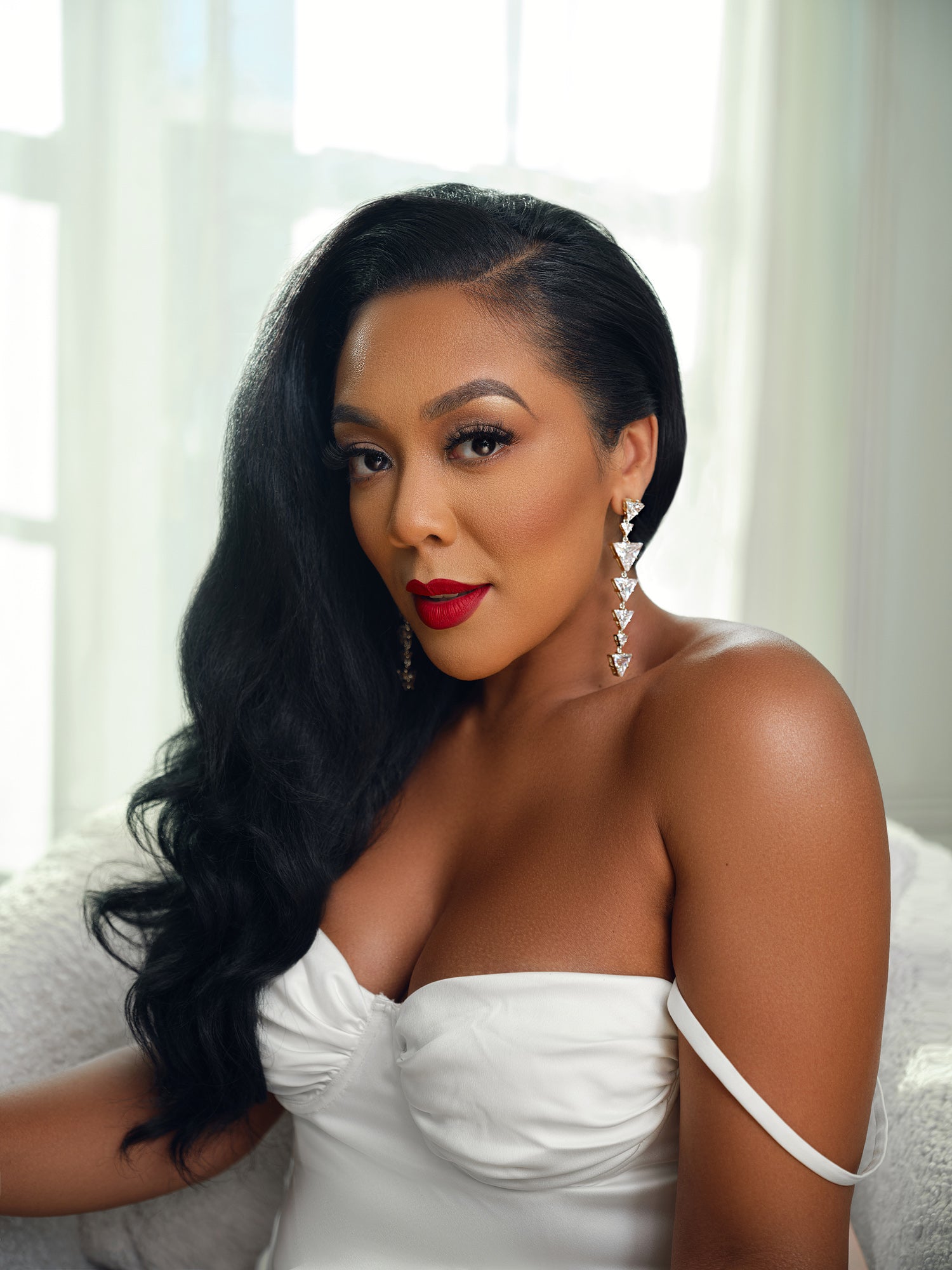 Drop It Diamond Dangle Drop Silver Bridal Statement Earrings - Khadeen Ellis