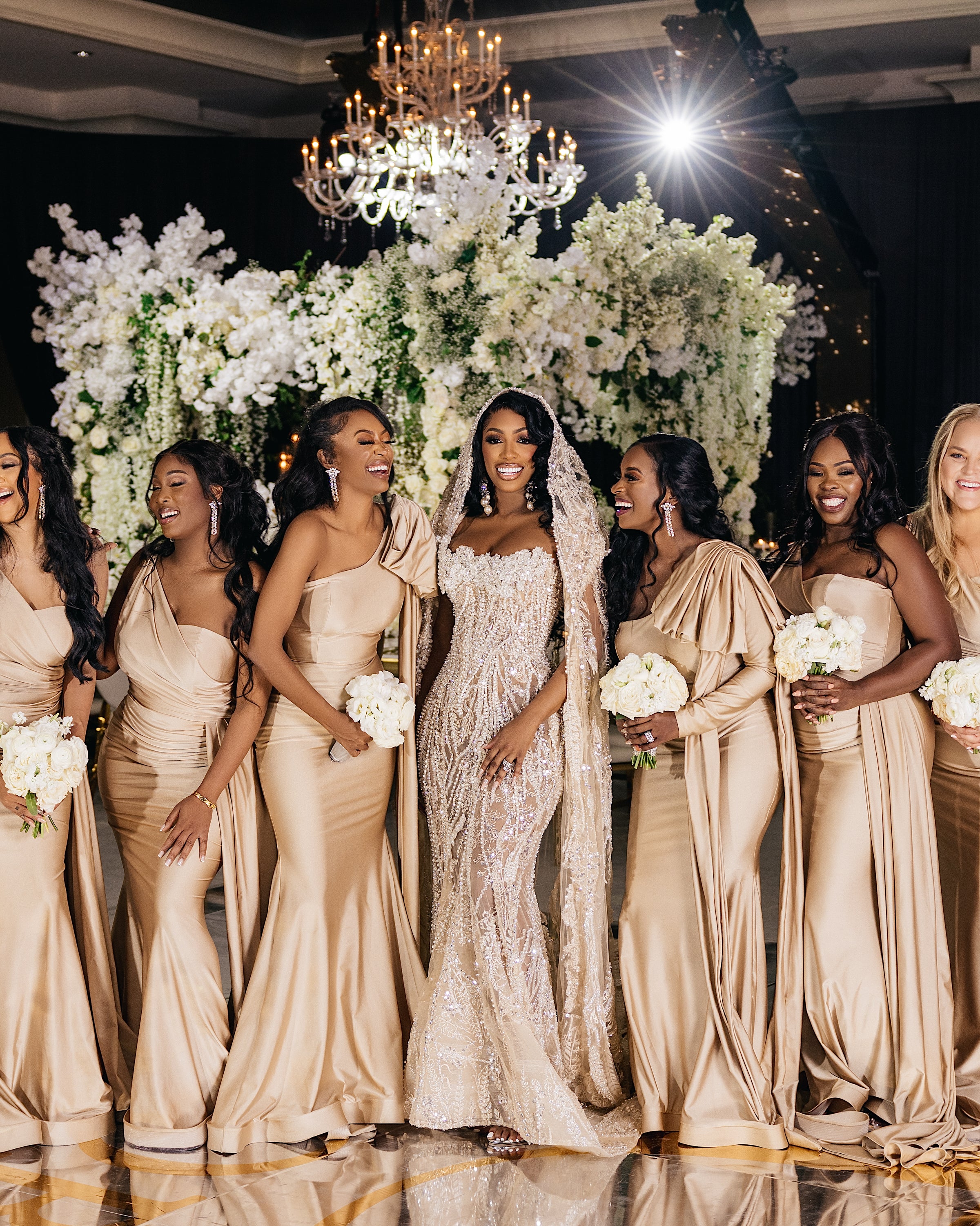Cubic Zirconia Silver Drop Bridal Chandelier Earrings - Porsha Williams Bridesmaids