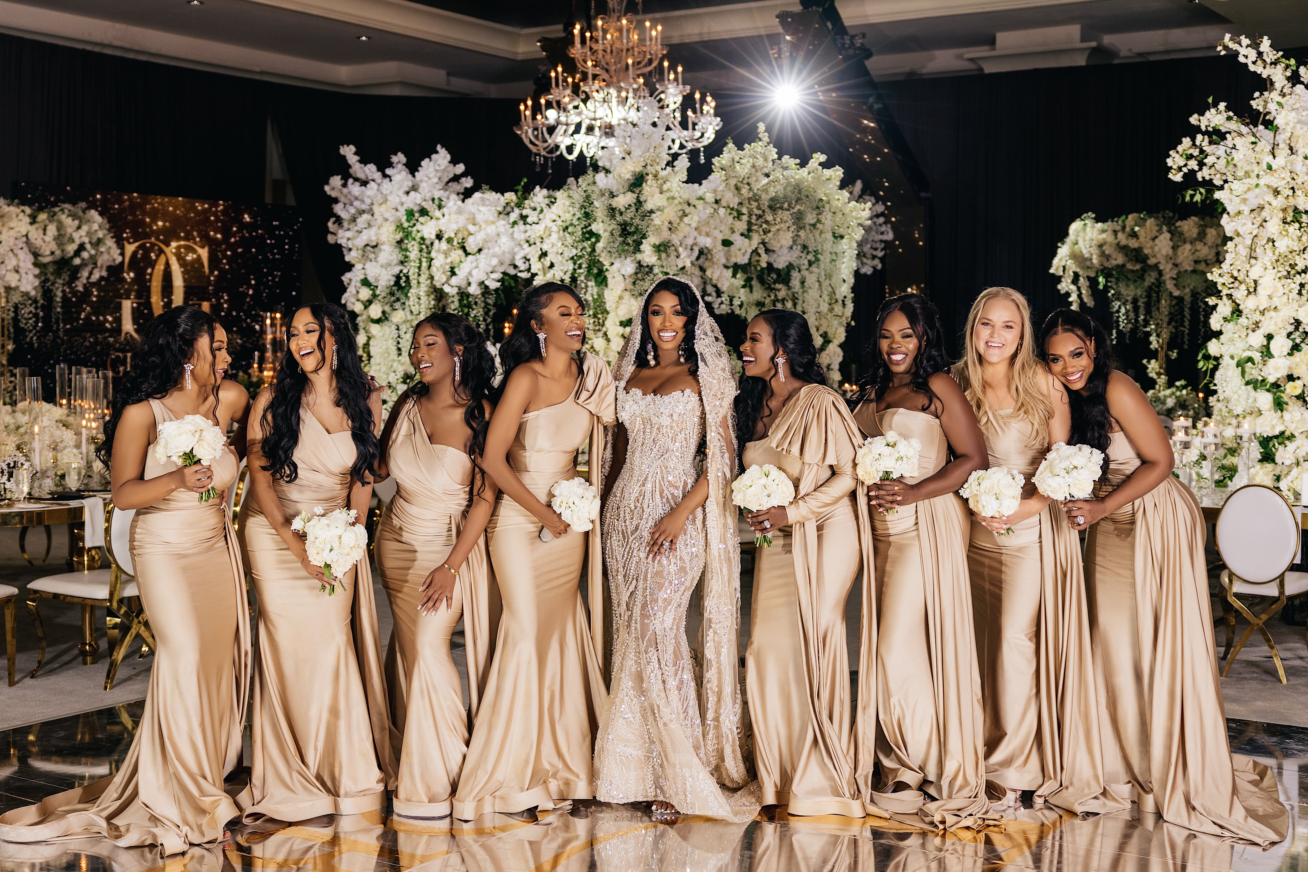 Cubic Zirconia Silver Drop Bridal Chandelier Earrings - Porsha Williams Bridesmaids