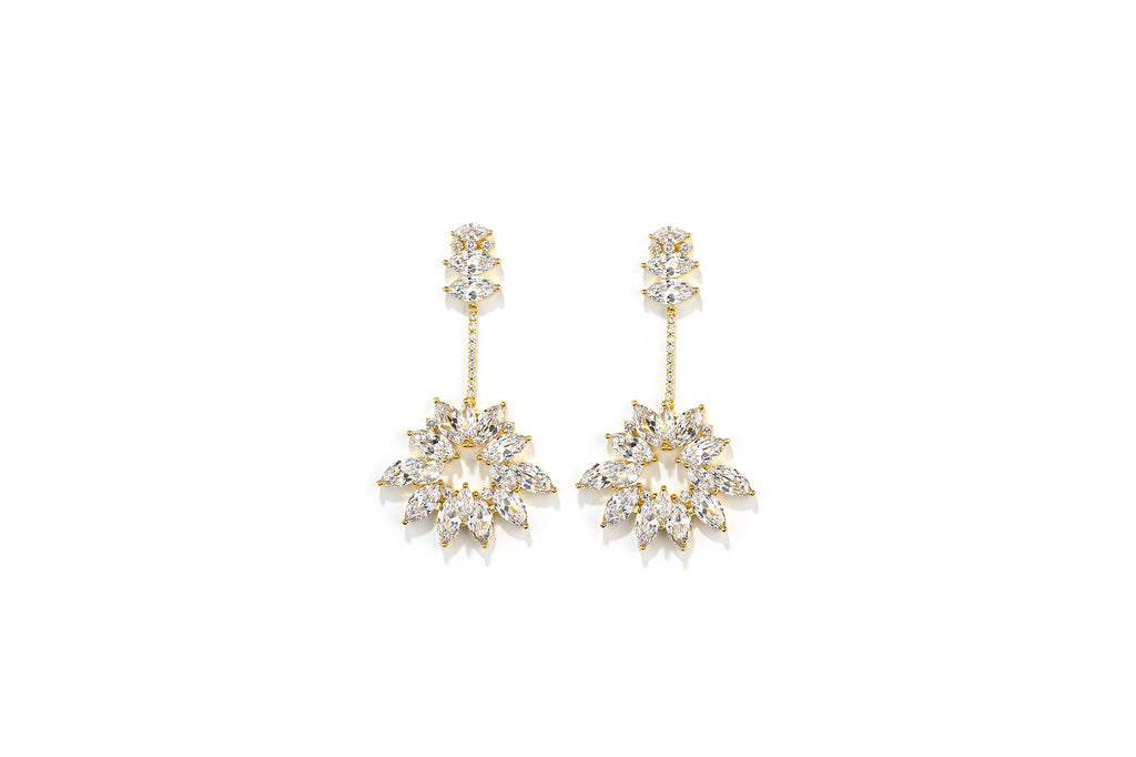 Sika Crystal Diamond Gold Chandelier Earrings