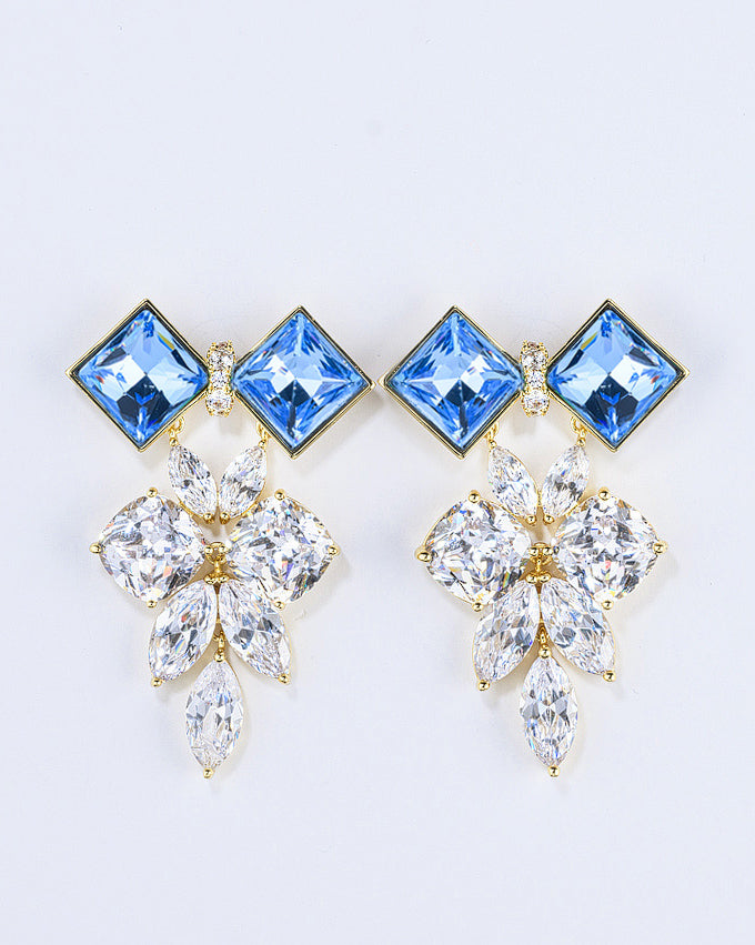 Crystal Drop Earrings - Blue Diamond Gold- Something Blue