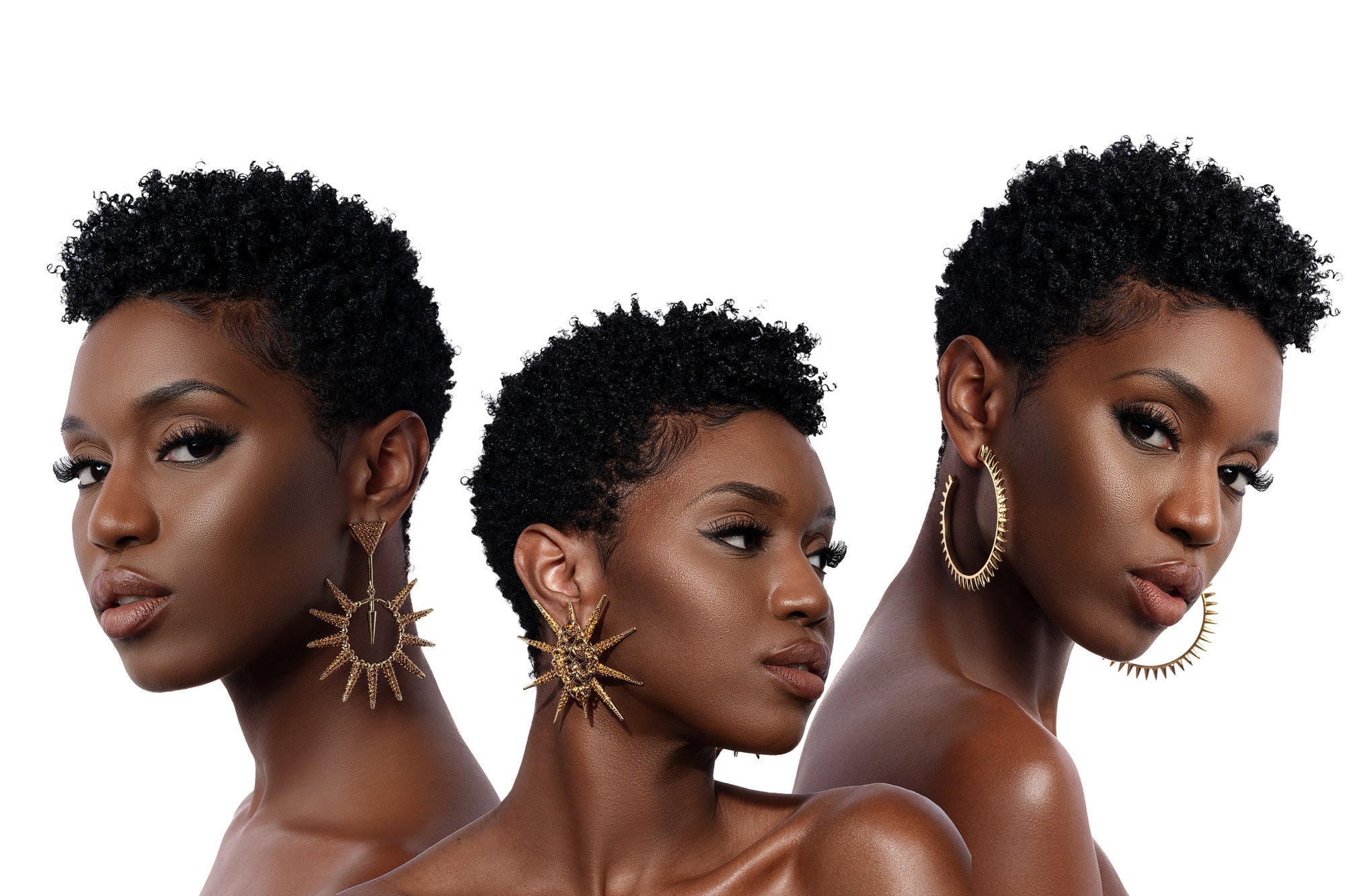 Spiked Gold Plated Statement Hoop Drop Earrings