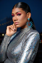 Glitzy Rebel Spiked Blue Crystal Drop Earrings 