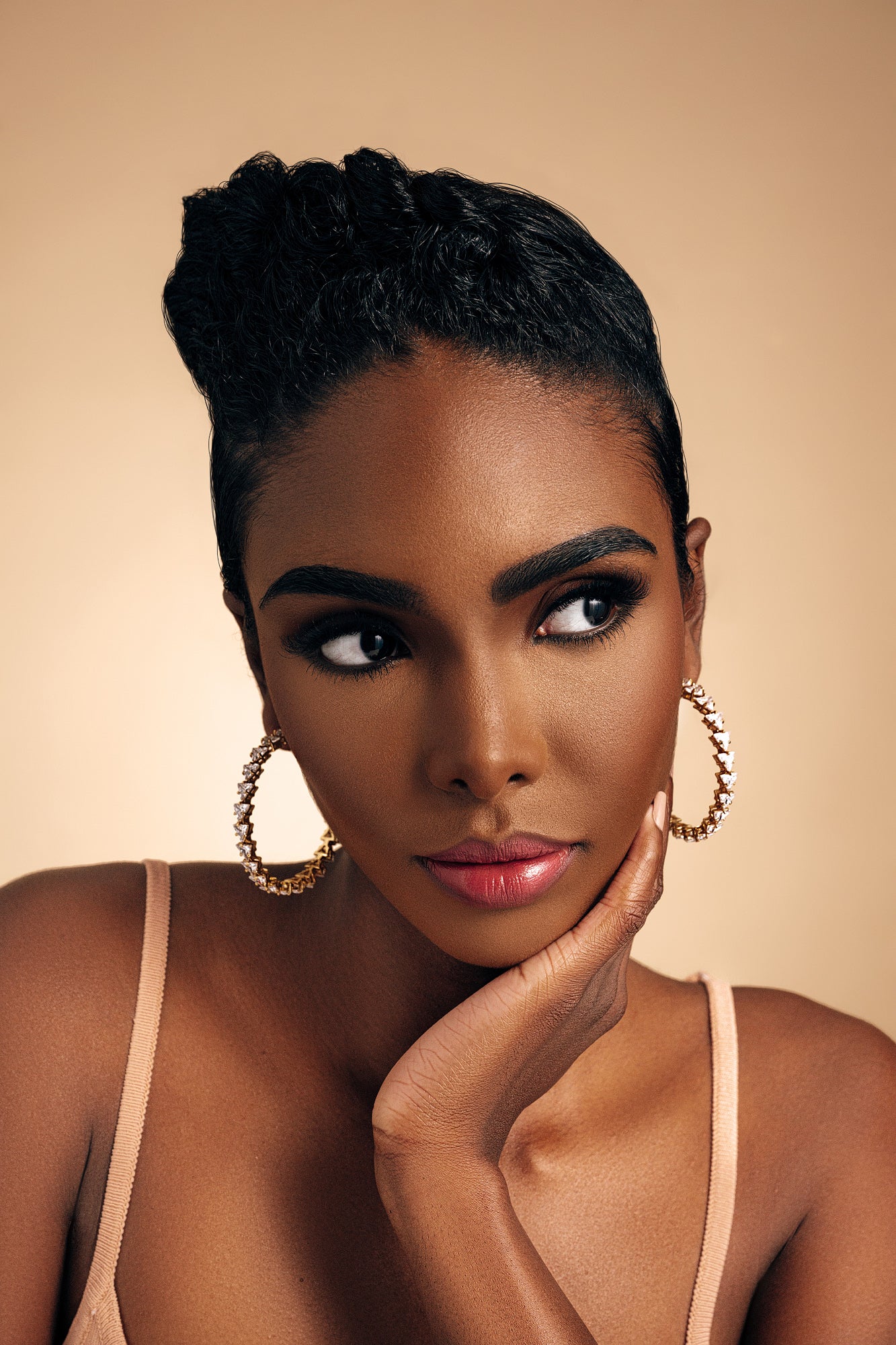 Large Gold Cubic Zirconia Hoop Earring Statement