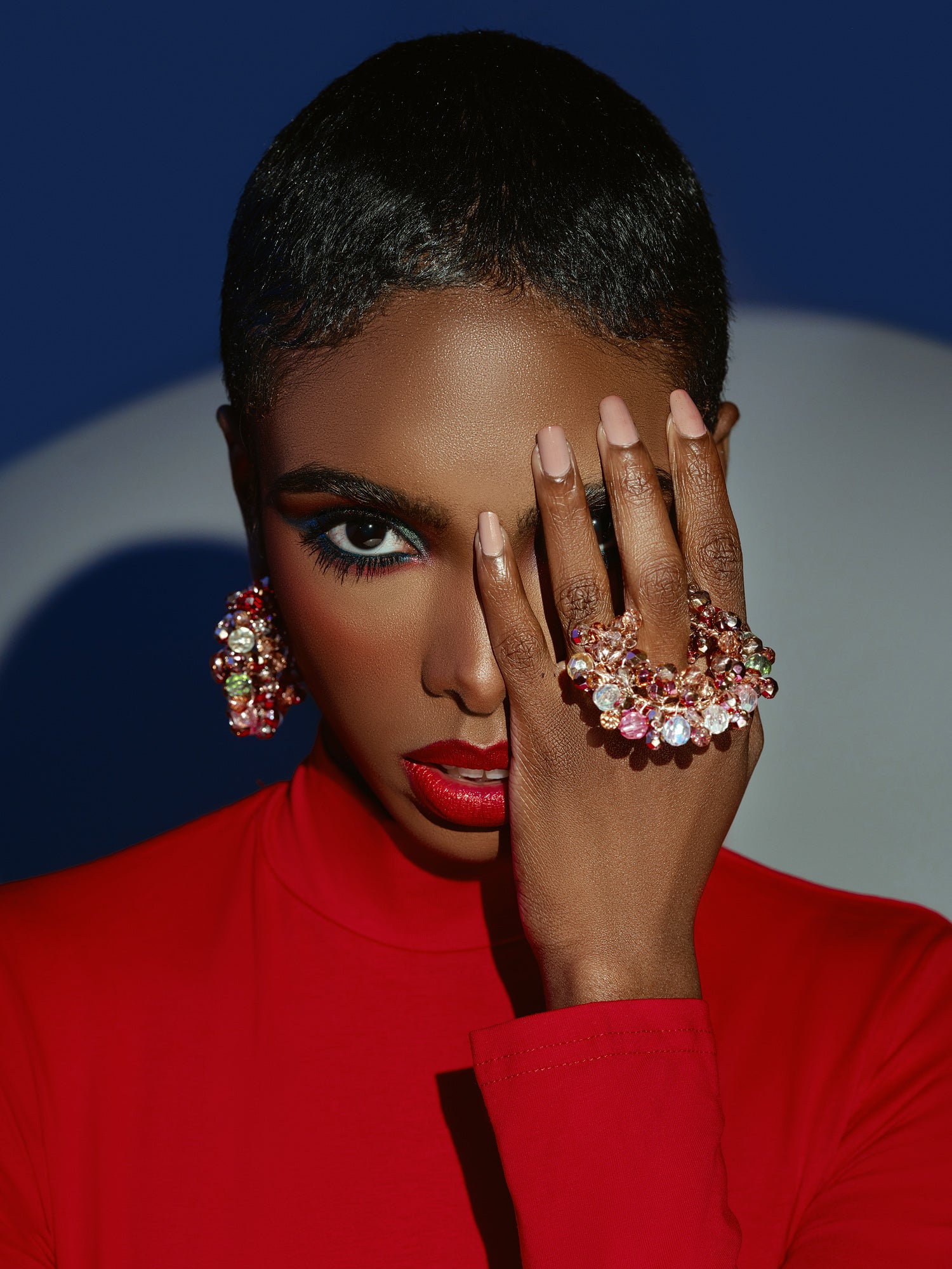 Colorful Rose Gold Hoop Earrings with Crystals