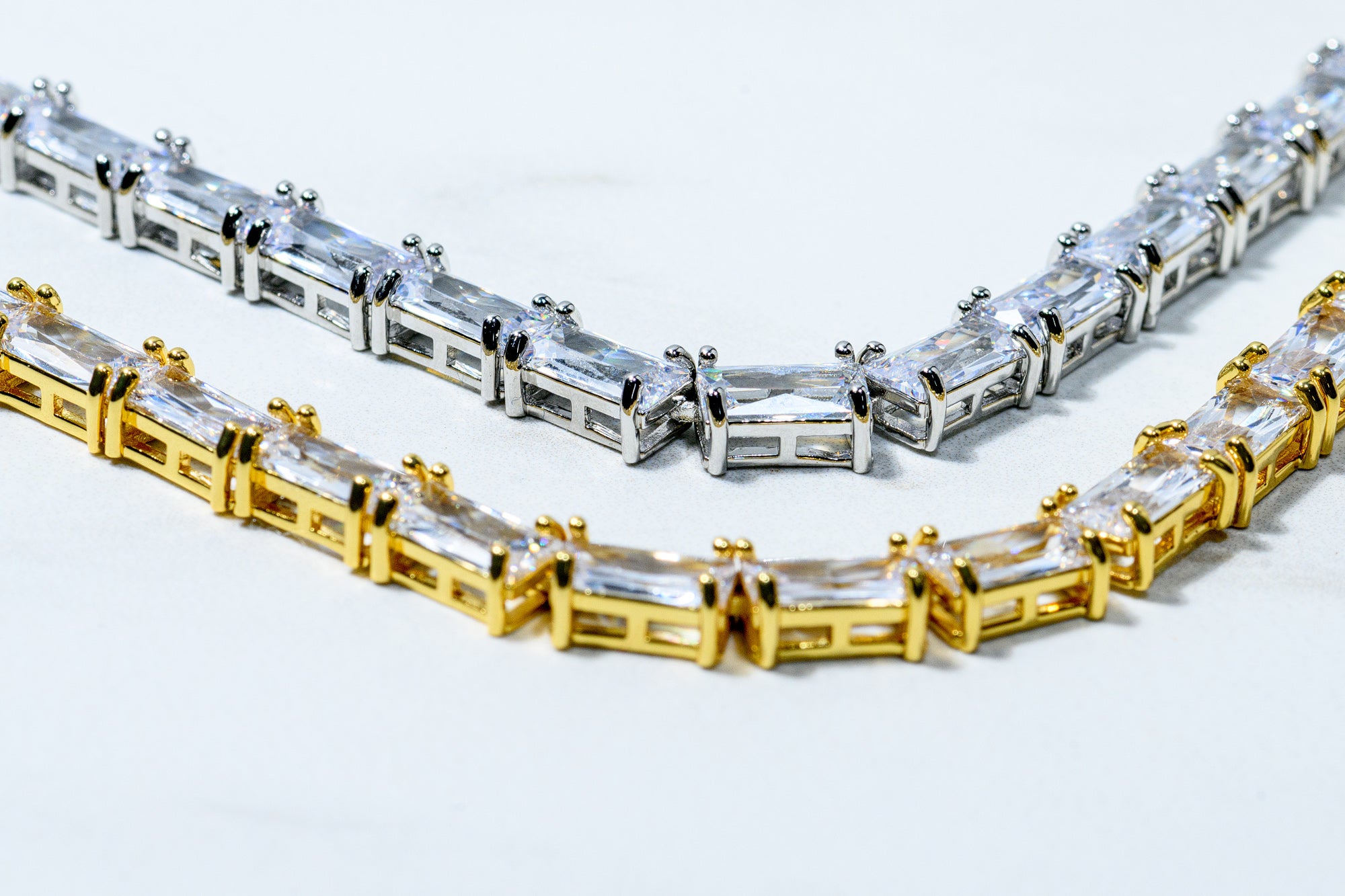 Emerald Cut Tennis Necklace Gold Silver Cubic Zirconia