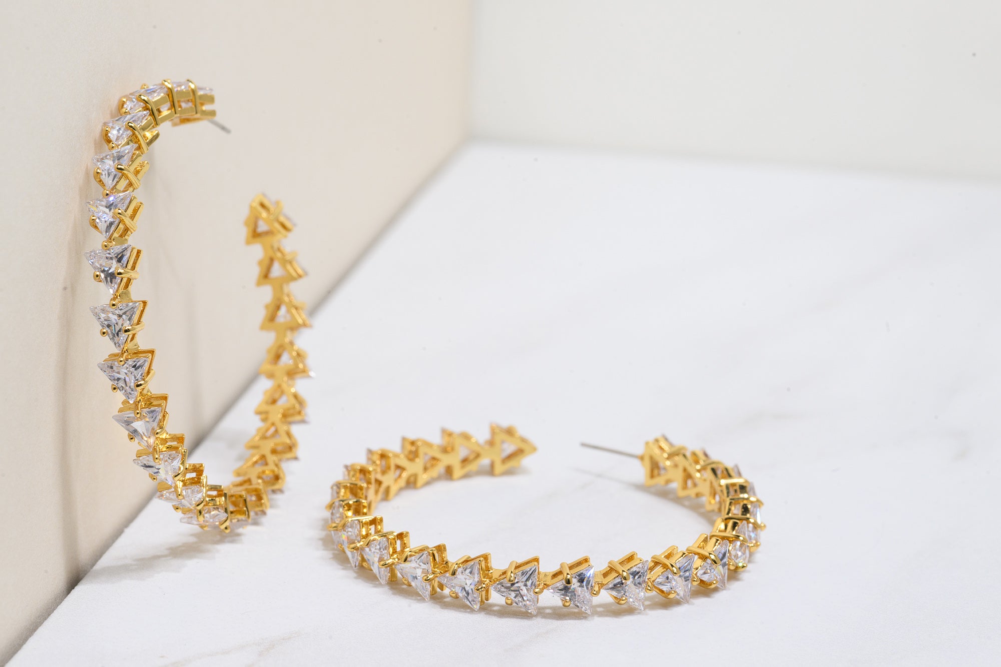 Large Gold Cubic Zirconia Hoop Earring