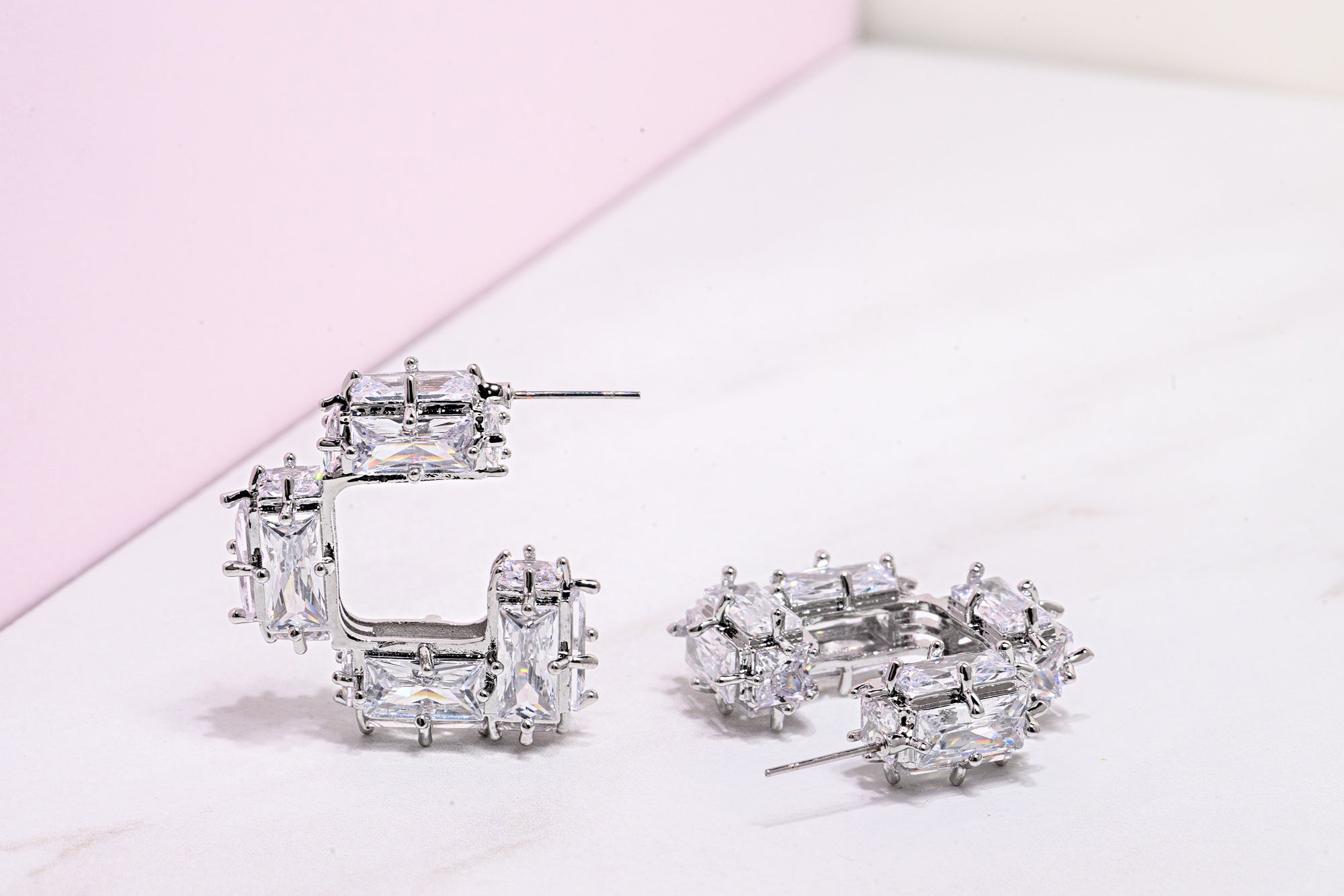 Cubic Zirconia Silver Hoop Earrings