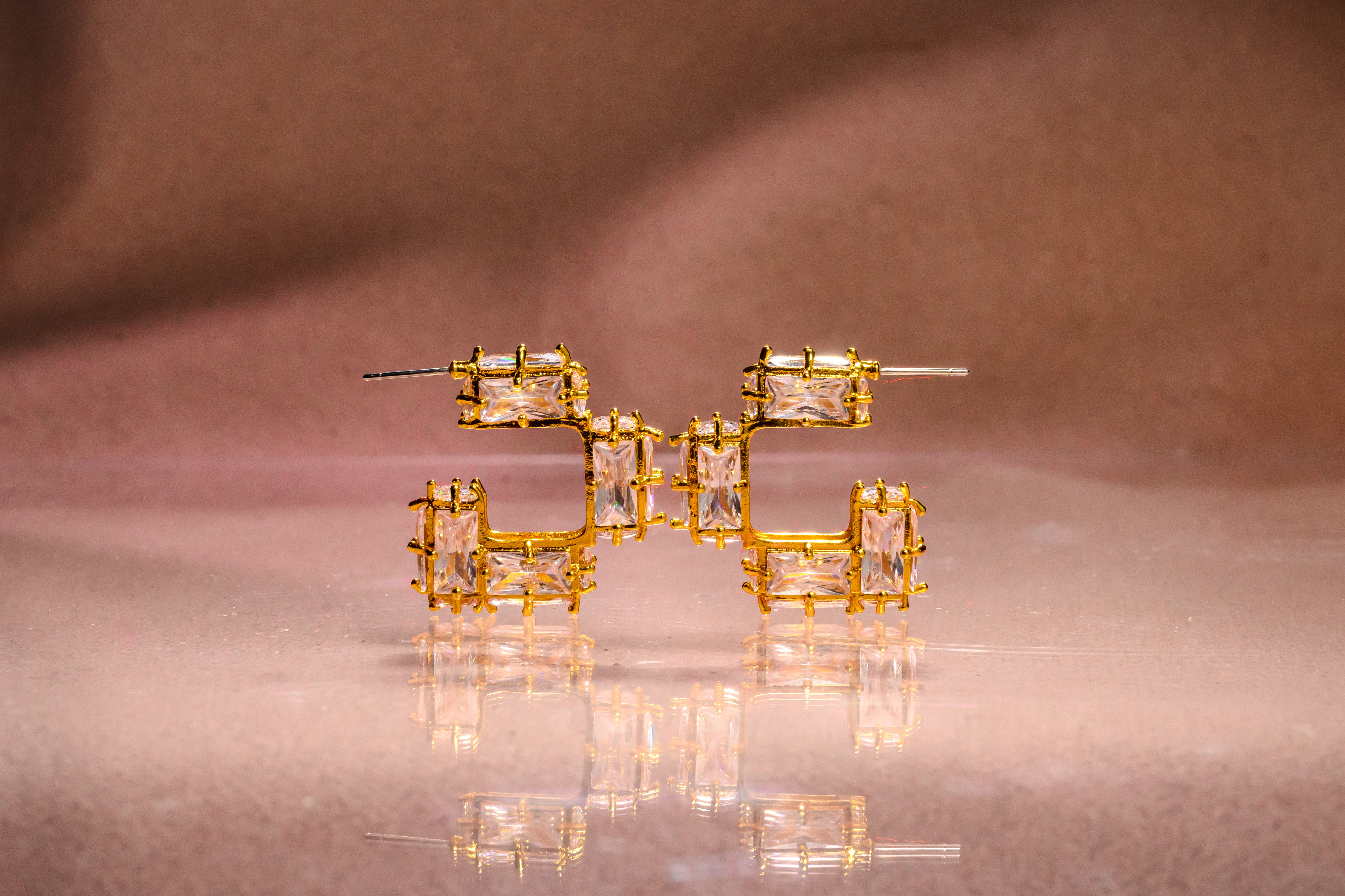 Cubic Zirconia Gold Hoop Earrings
