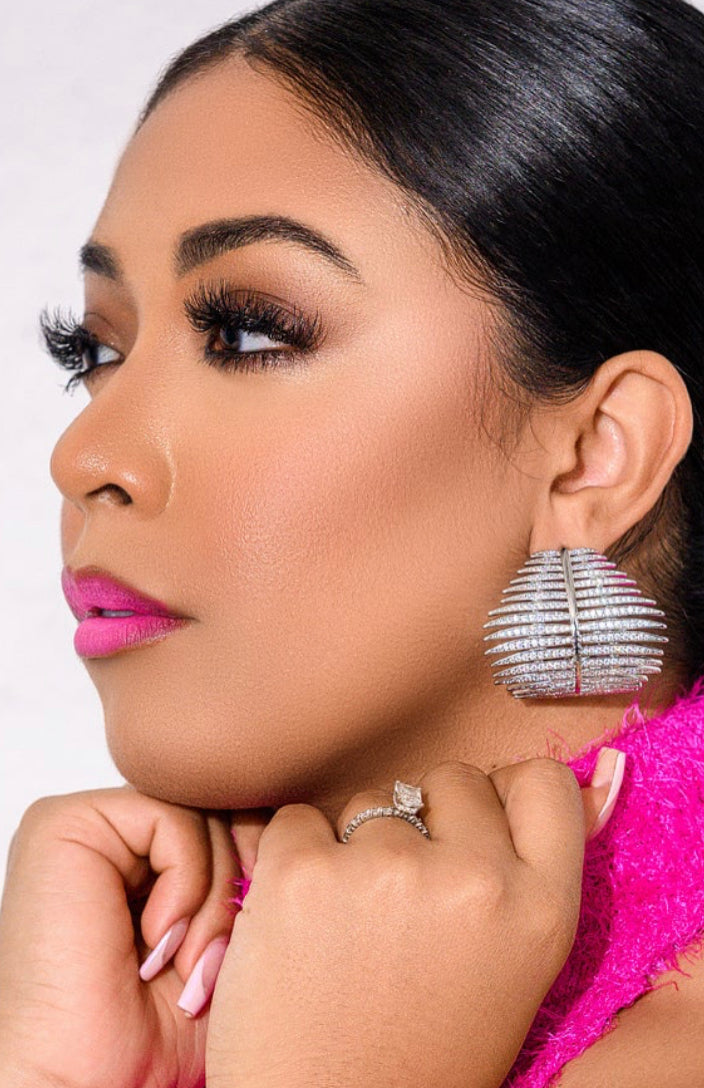 Palmier Leaf Crystal Statement Earrings Silver Plated XL