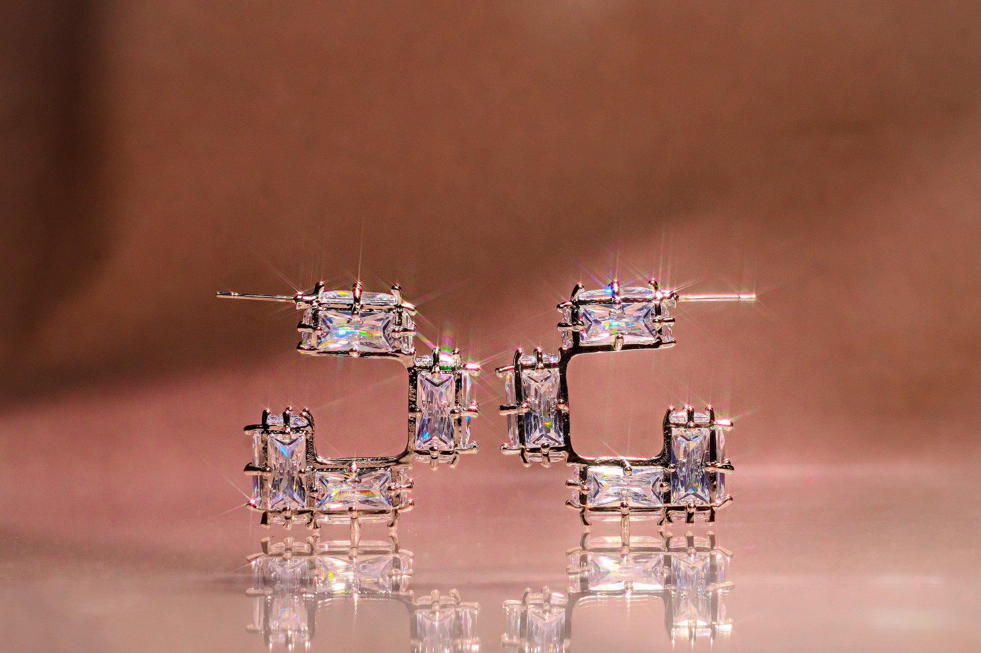 Cubic Zirconia Silver Statement Hoop Earrings