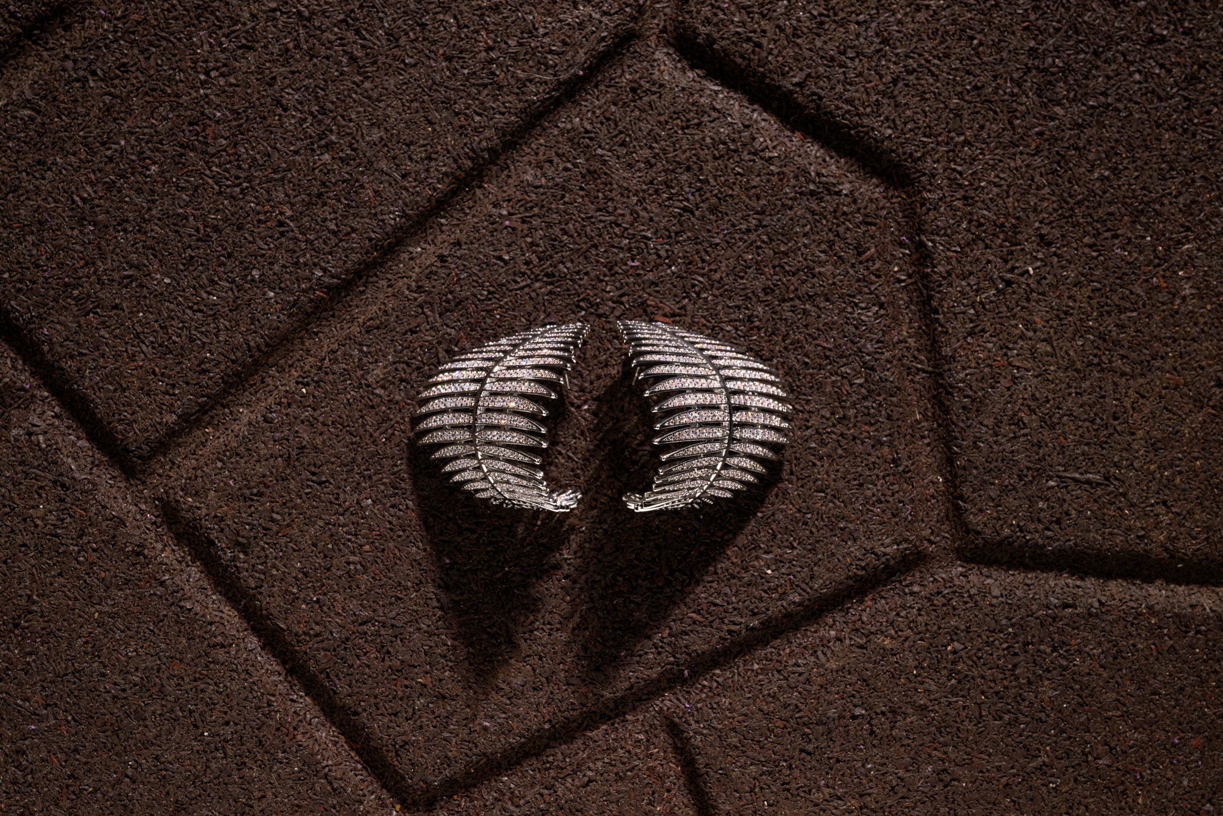 Palmier Leaf Crystal Statement Earrings Silver Plated XL