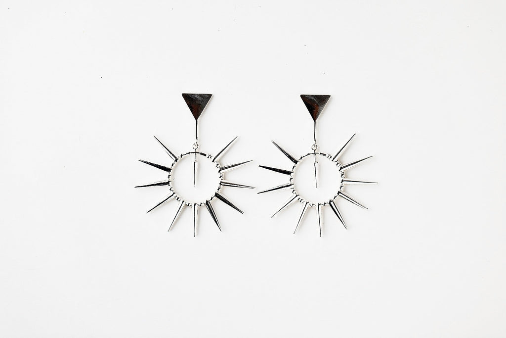 Silver Spiked Hoop Drop Earrings