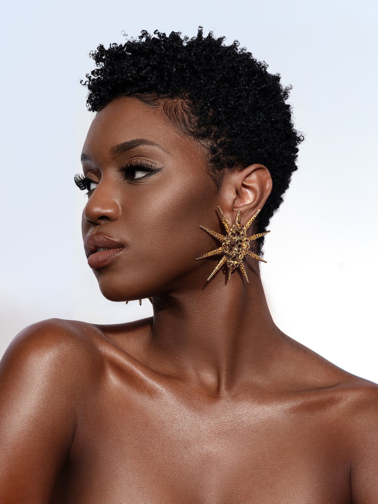 Star Studded Starbust Statement Gold Drop Earrings Styled