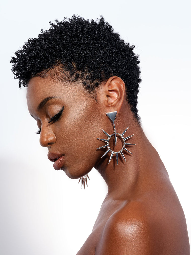 Silver Spiked Hoop Drop Earrings Styled