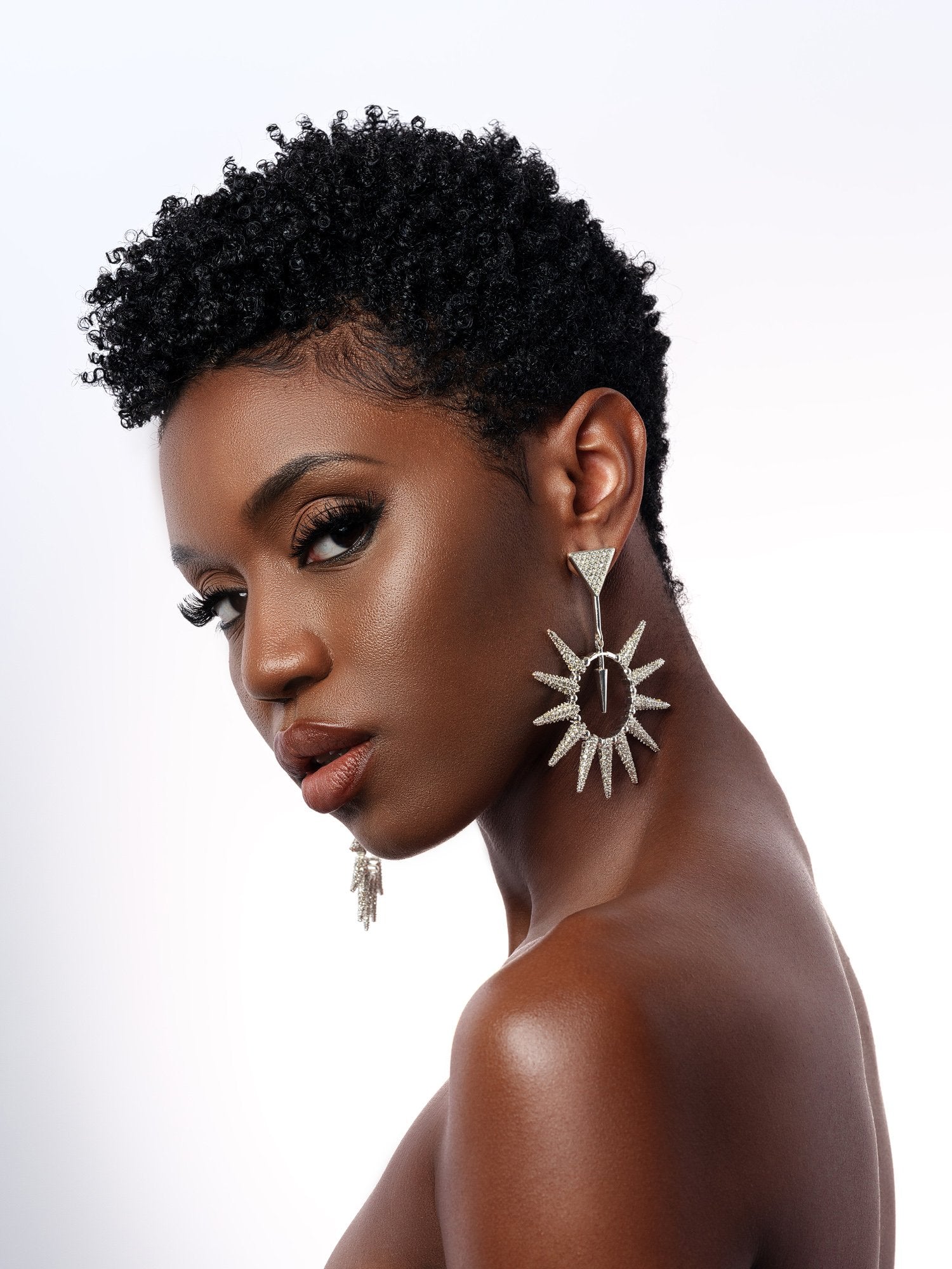 Glitzy Rebel Spiked Silver Crystal Drop Earrings Styled