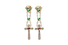 Cross Light Colorful Crystal Drop Statement Earrings Closeup
