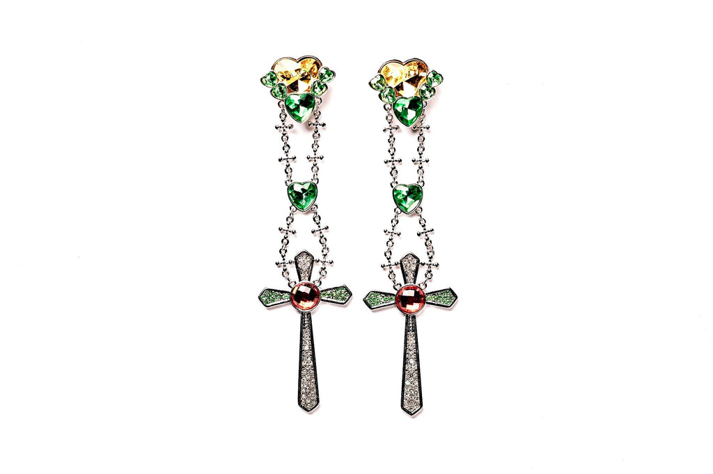 Cross Light Colorful Crystal Drop Statement Earrings